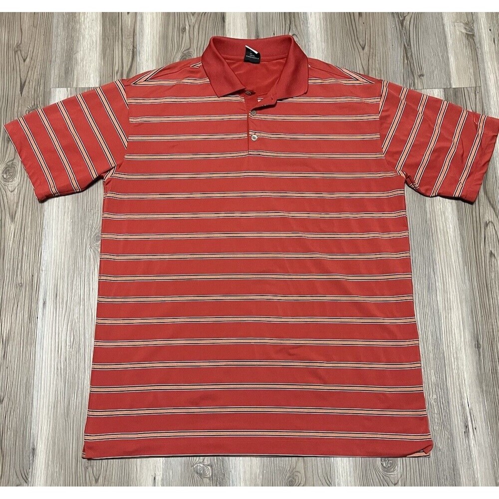 Nike Golf Mens Size 2XL Dri-Fit UV Red Striped Short Sleeve Golf Polo Stretch